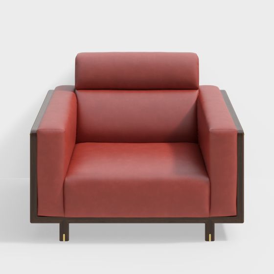 Elegant Low-Poly Red Wood Armchair 3D model
