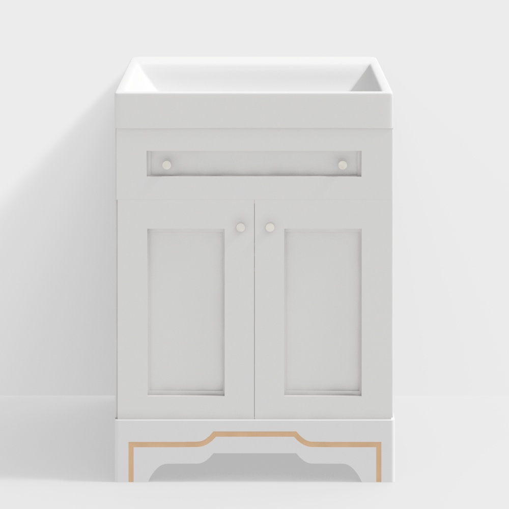 Simple white porcelain wooden bathroom vanity