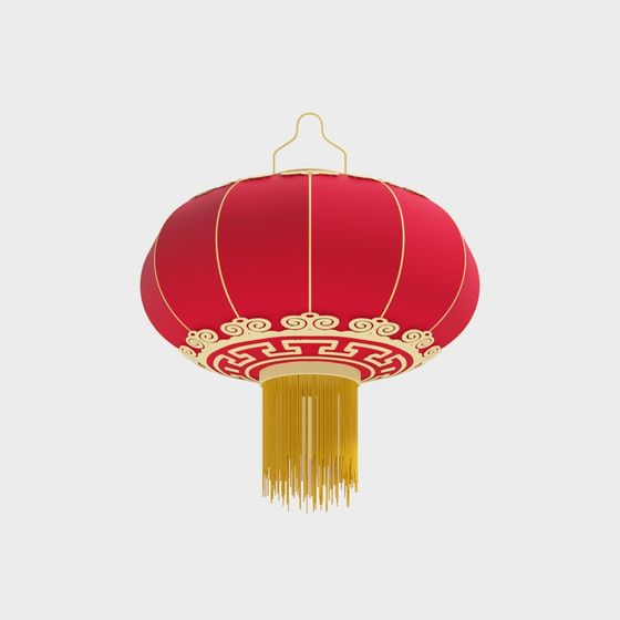 Oriental Red Lantern 3D model with Unique Low-Poly Design
