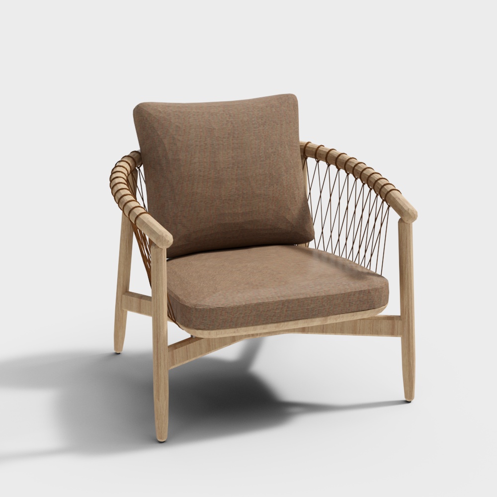 Cozy Weave Chair 3D Model – Low-Poly Wood & Cushion