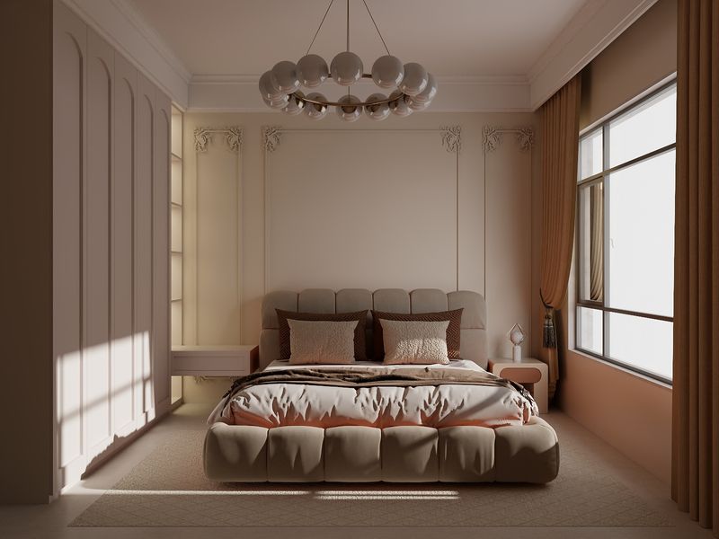 Contemporary Bedroom with Beige and Brown