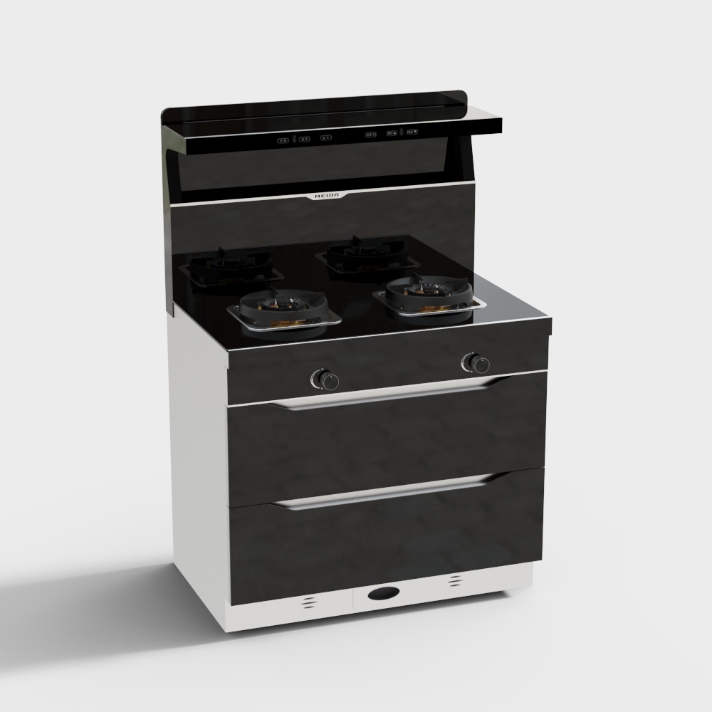 Sleek Black Gas Stove 3D Model for Modern Kitchens