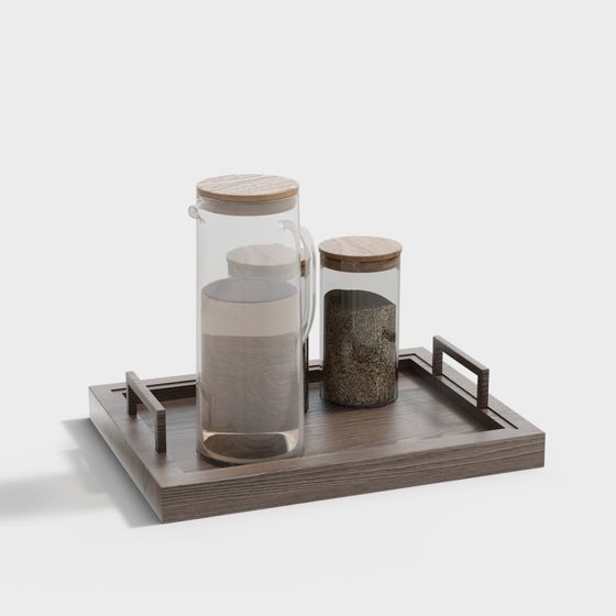 Wooden Tray and Storage Jar 3D model