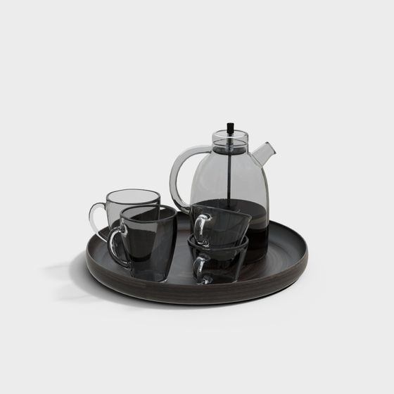 Elegant Glass Tea Set 3D model for Modern Interiors