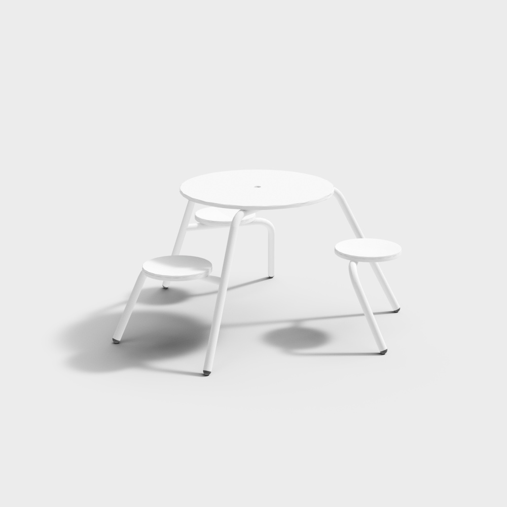 Modern Low-Polygon Round Table and Stool 3D model