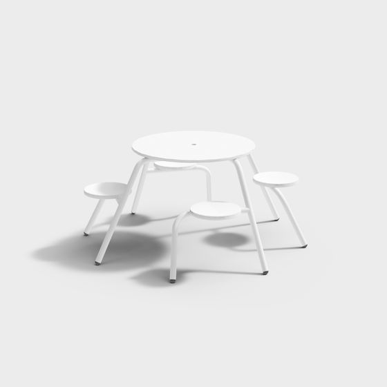Minimalist Round Table and Stool 3D model