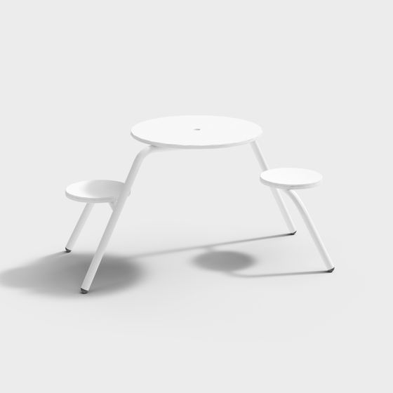 Minimalist Round Table and Stool Set 3D model