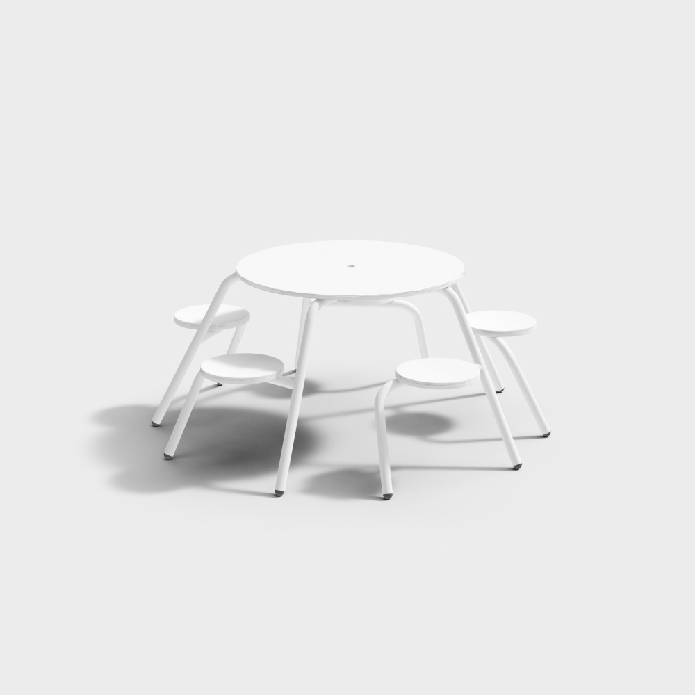 Modern Minimalist Round Table and Stool Set 3D model
