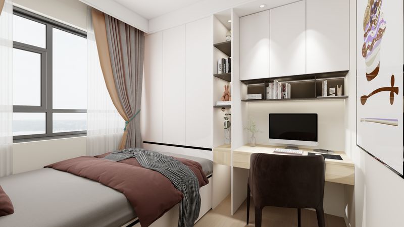 Modern Cozy Bedroom with Built-In Workspace
