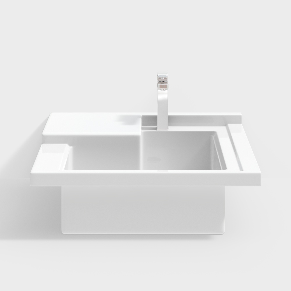 Modern incised ceramic one-piece sink basin