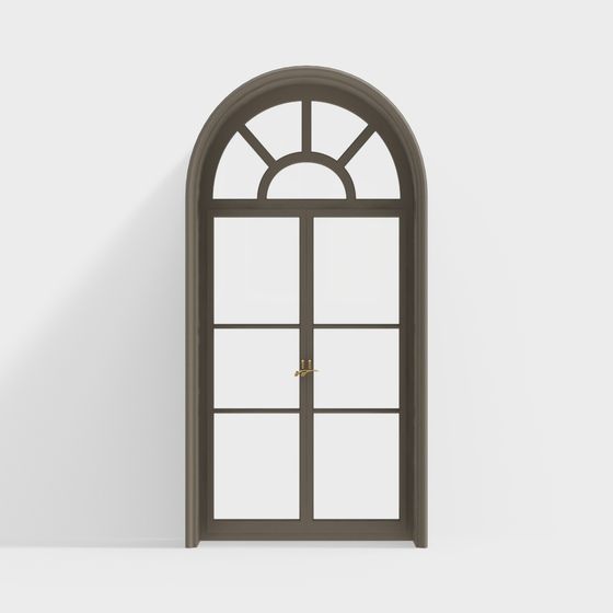 French Arched Floor-to-Ceiling Windows 3D Model in Brown – Elegant Decor