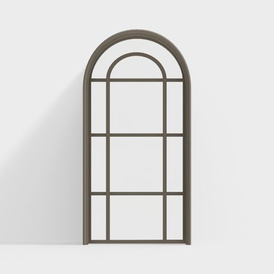 French Arched Floor-to-Ceiling Windows 3D Model in Golden