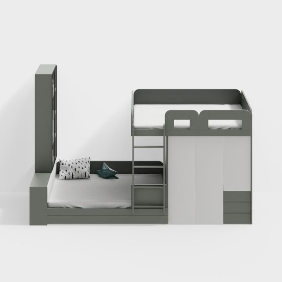 Gray Bunk Beds 3D Model for Children's Rooms