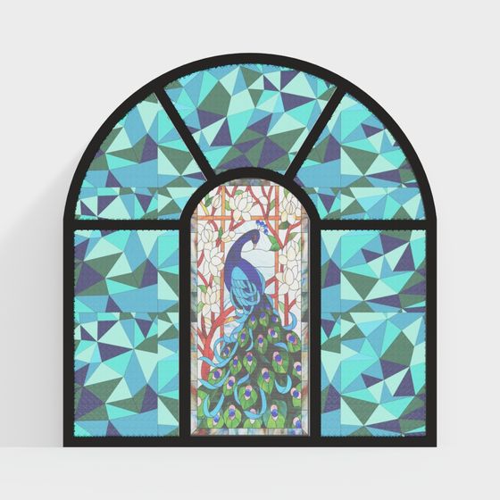 Peacock Stained Glass Window 3D model for Creative Projects
