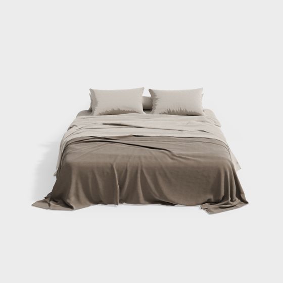 Wabi-Sabi Double Bed Bedding 3D Model in Beige Finish