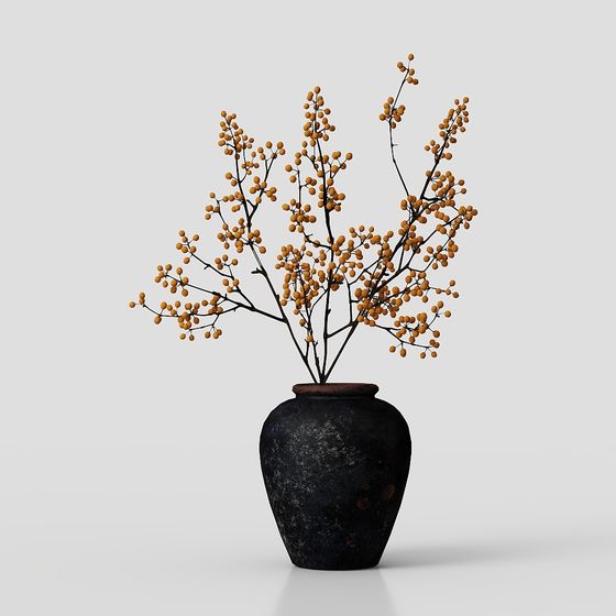 Dry Branch Fruit Vase Low Poly 3D model