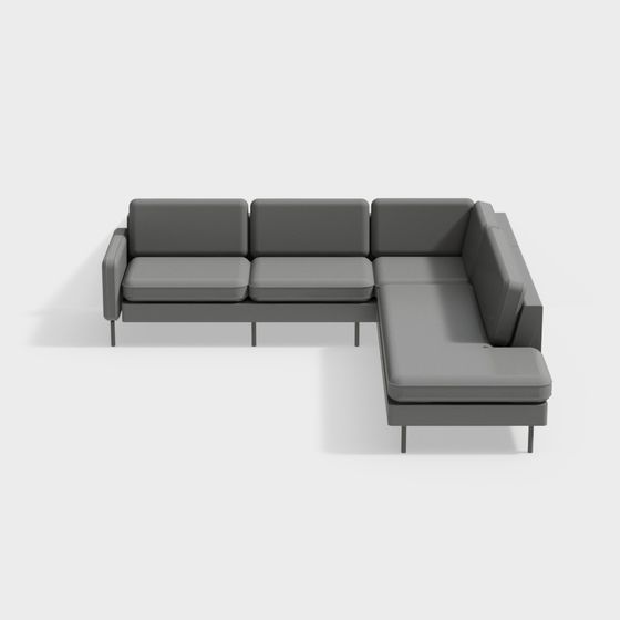 Stylish Low-Poly Gray Sofa 3D model for Modern Interiors