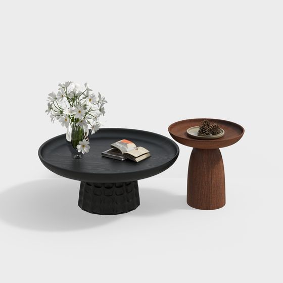 Modern Black Round Coffee Table 3D Model Combination