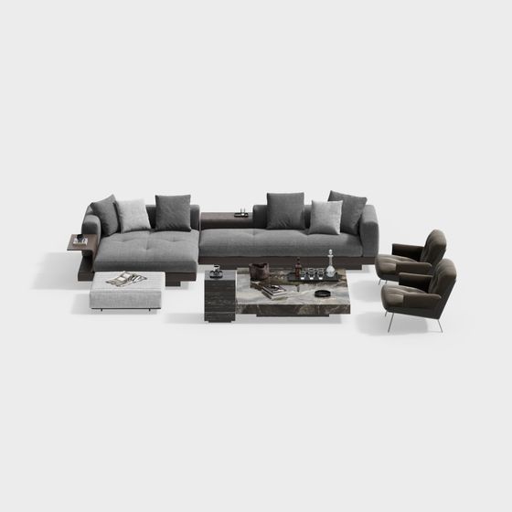 Low Polygon Stylish Sofa Set 3D model