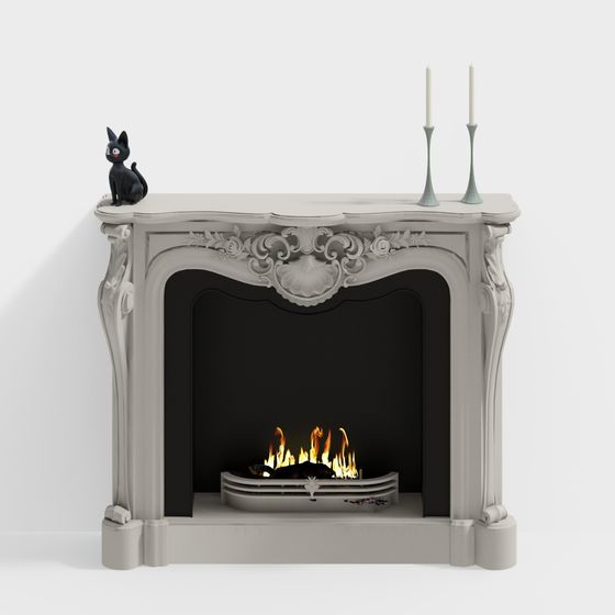 Creme Fraiche Living Room Fireplace 3D Model in Beige