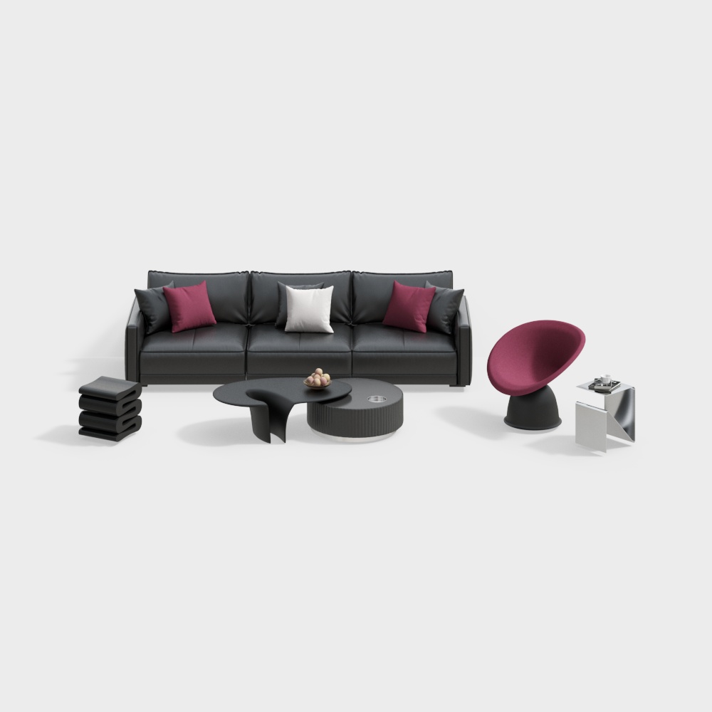 Urban Living Room Set 3D Model – Low-Poly Modern Interior