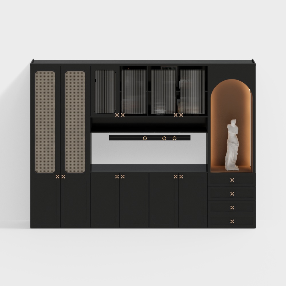 Urban Art Cabinet 3D Model – Black Finish with Glass Doors