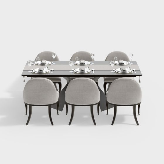 Elegant Minimalist Dining Table and Chairs 3D model