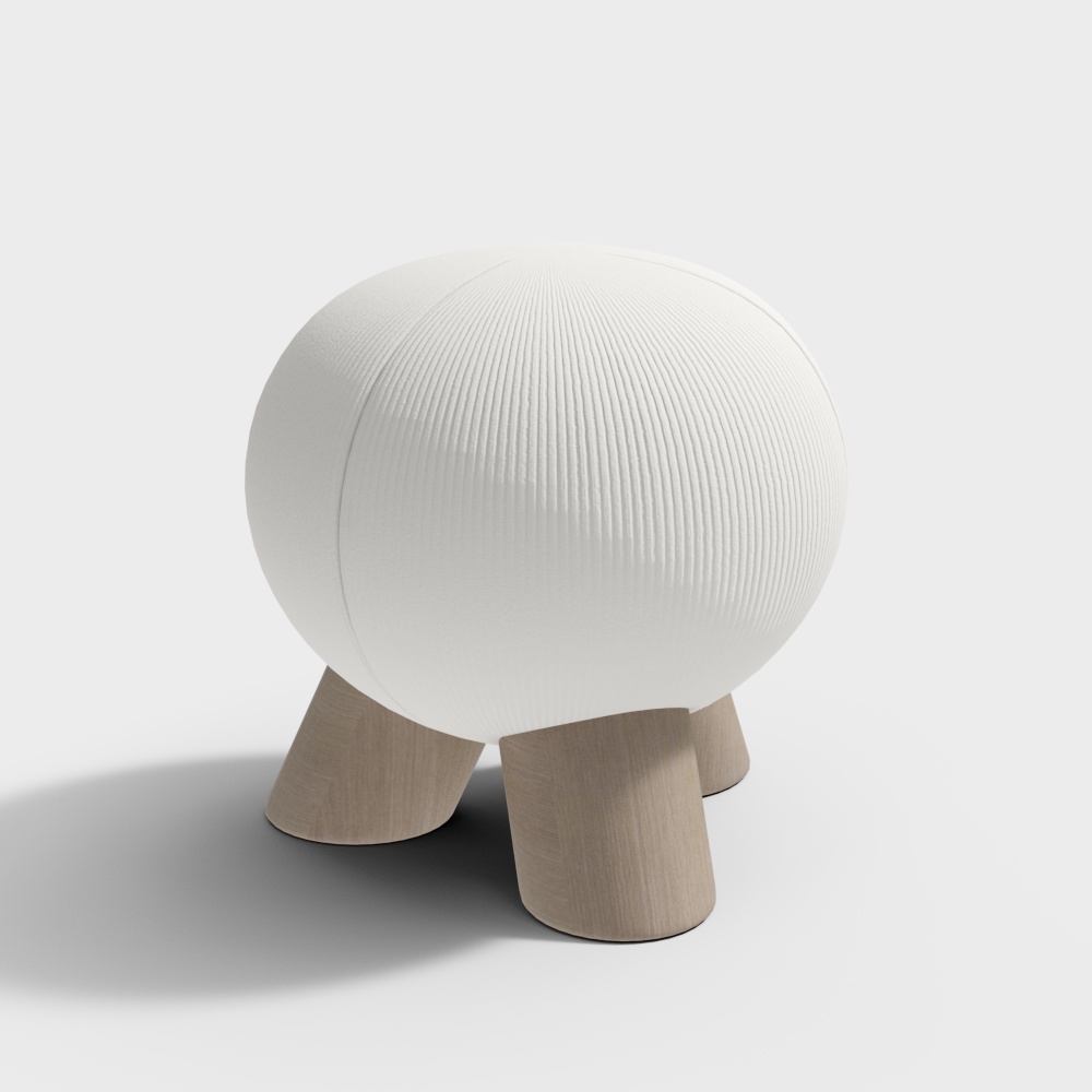Mushroom Stool 3D Model – Minimalist White & Wood