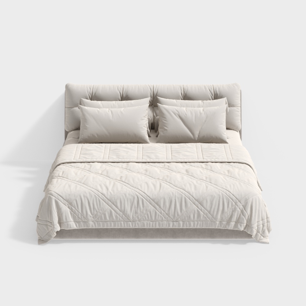 Elegant Low-Polygon Bed 3D Model – Minimalist Beige Design