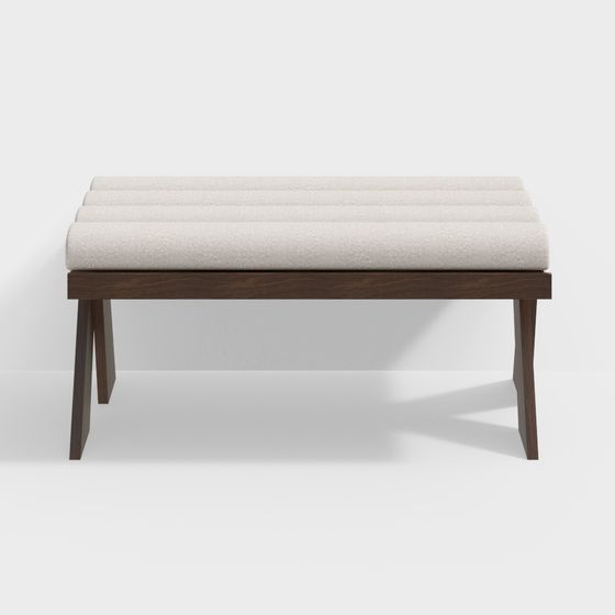 Striped Cushion Wooden Bench 3D model