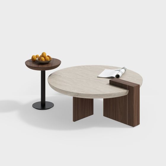 Minimalist Style Coffee Table Set 3D Model in Brown Finish