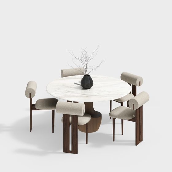 Elegant Low-Poly Dining Table and Chair Set 3D model