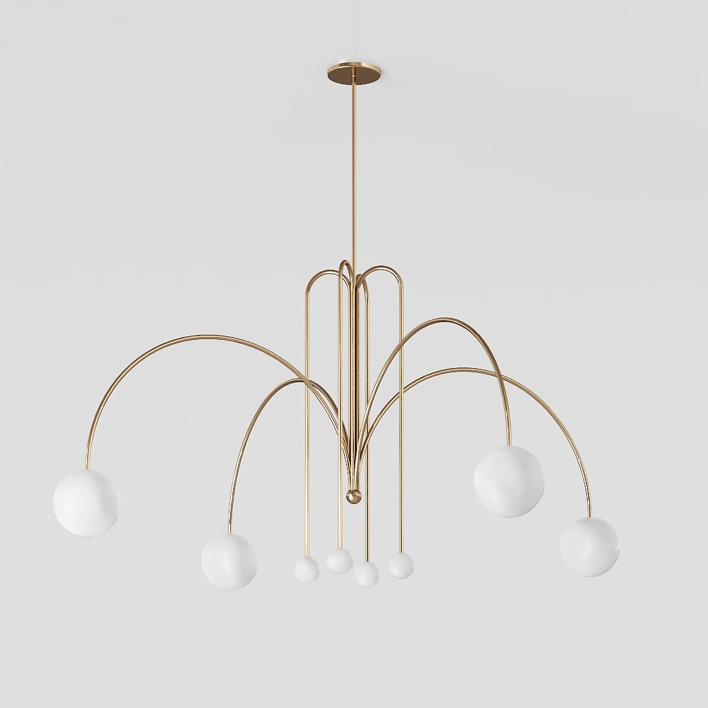 Elegant Golden Chandelier 3D Model – Low-Poly Lighting Fixture