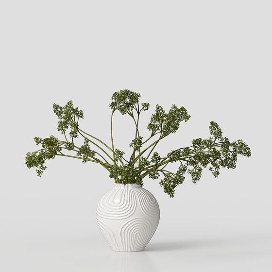 Elegant Vase with Green Plant 3D model