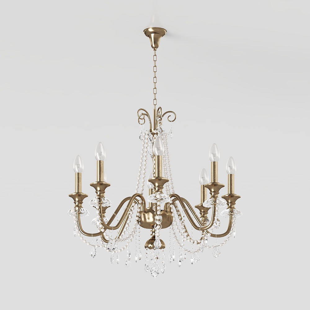 Elegant Chandelier 3D Model – Golden Crystal Design