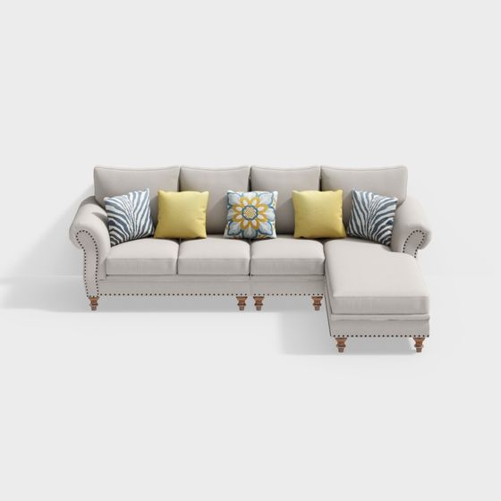 Stylish Low-Polygon Fabric Sofa 3D model