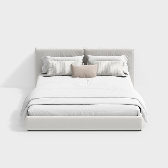 Modern Cream-Style Double Bed 3D Model in White