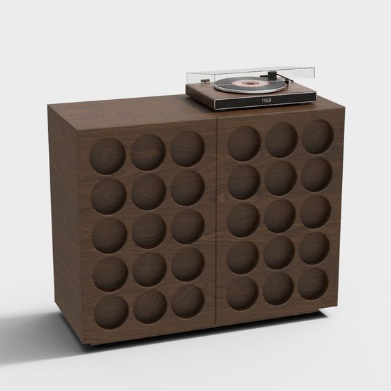 Vintage Wooden Record Player Cabinet 3D model