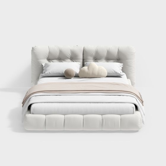 Contemporary White Double Bed 3D Model