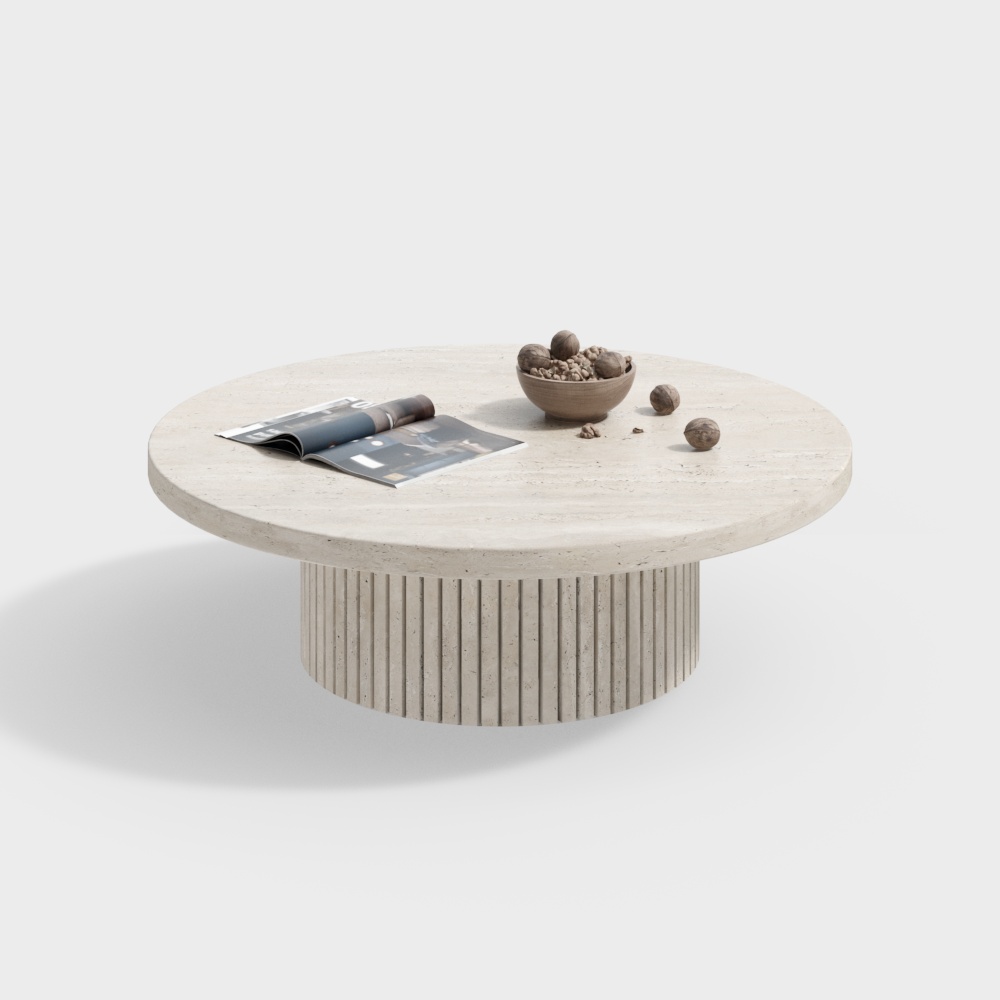 Low Poly Round Table 3D Model – Marble Texture