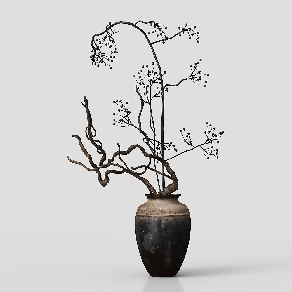 Wabi-sabi antique living room vase twigs decoration
