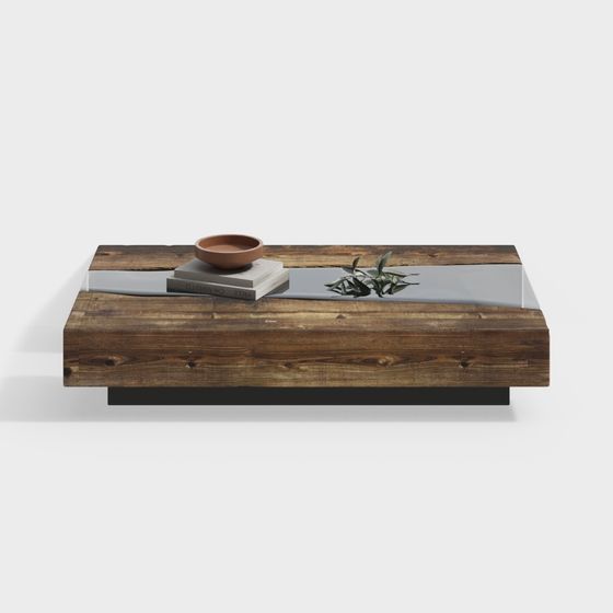 Wooden Mirrored Coffee Table 3D model