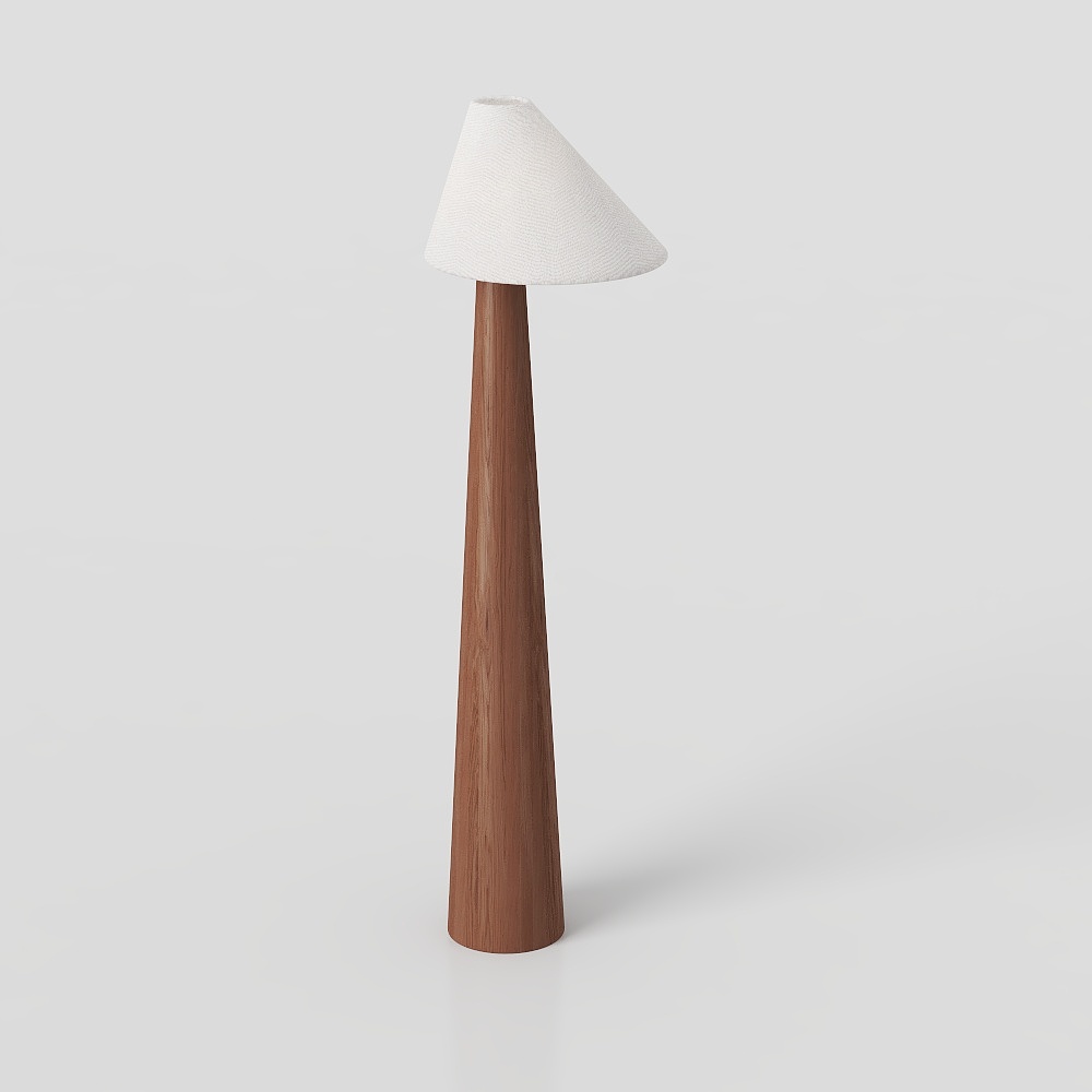 Modern Minimalist Floor Lamp 3D Model – Wooden Base Design