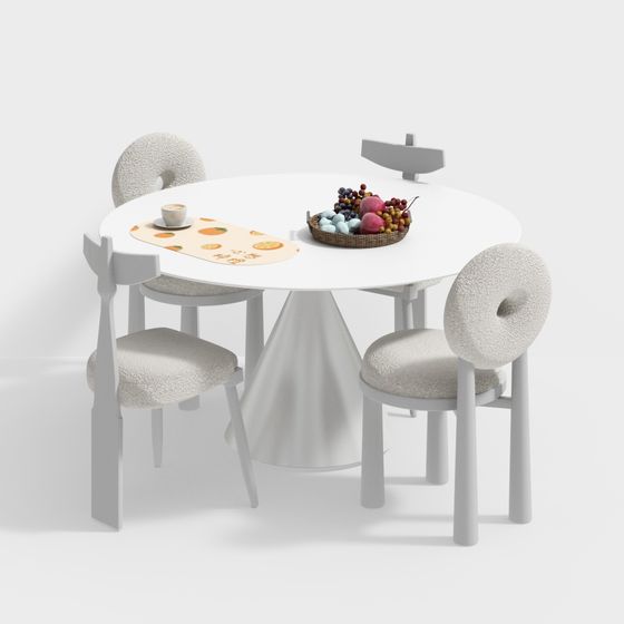 Stylish Round Table and Four Chairs 3D model