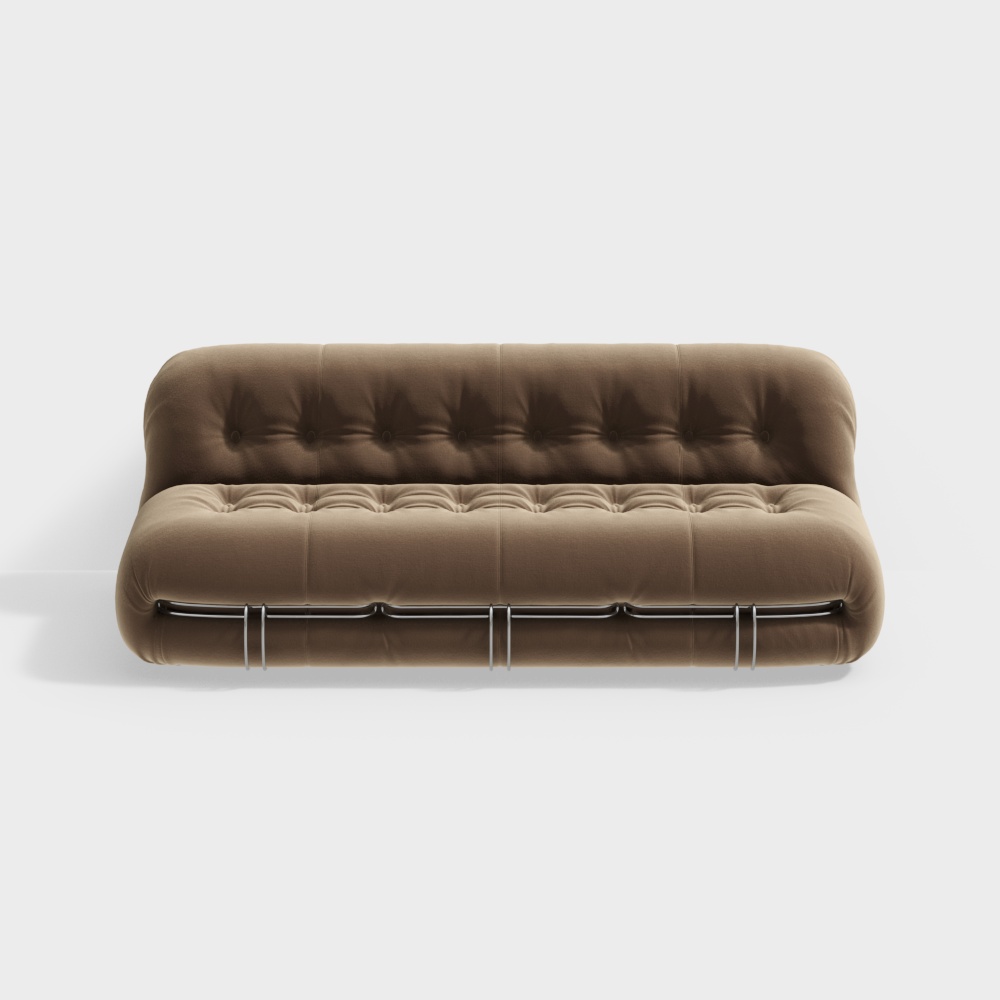 Contemporary Low-Poly Sofa 3D Model – Brown Leather Design