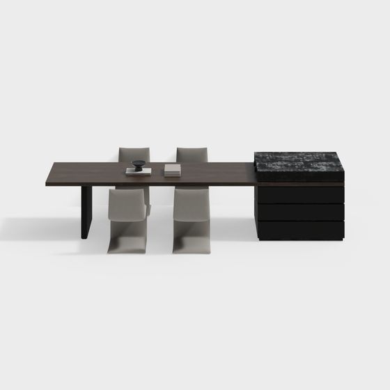 Modern Black Restaurant Dining Table and Chair Set 3D Model
