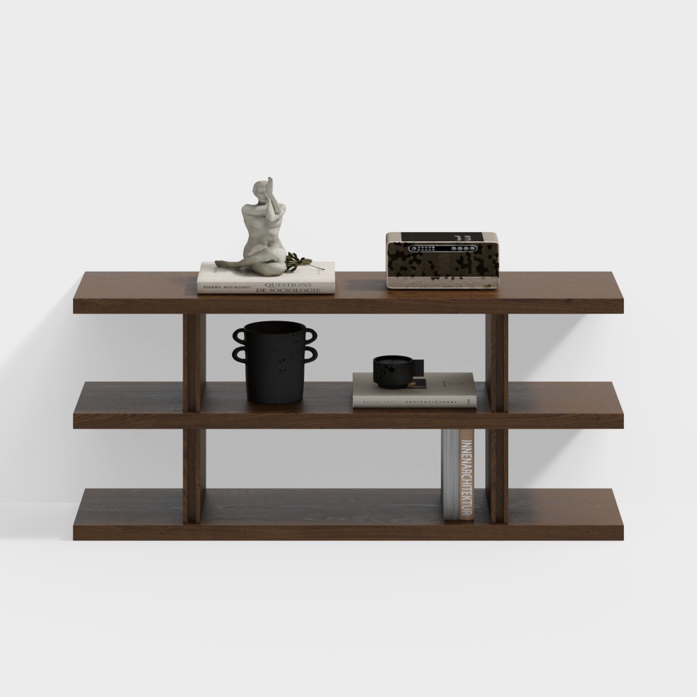 Urban Bookshelf 3D Model – Low-Poly Wood & Metal