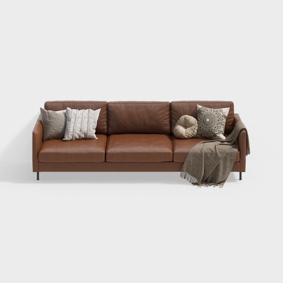 Elegant Brown Leather Sofa 3D model