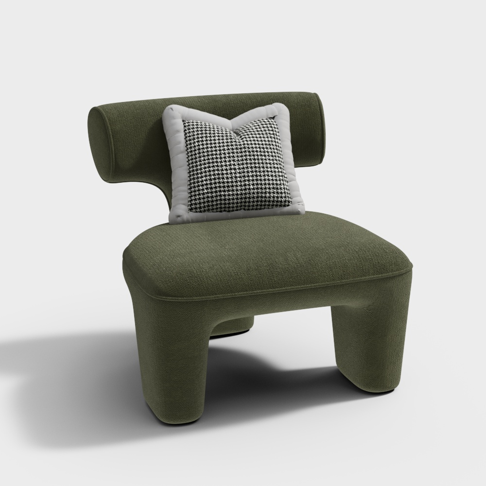 Mossy Comfort Armchair 3D Model – Low-Poly Fabric Design
