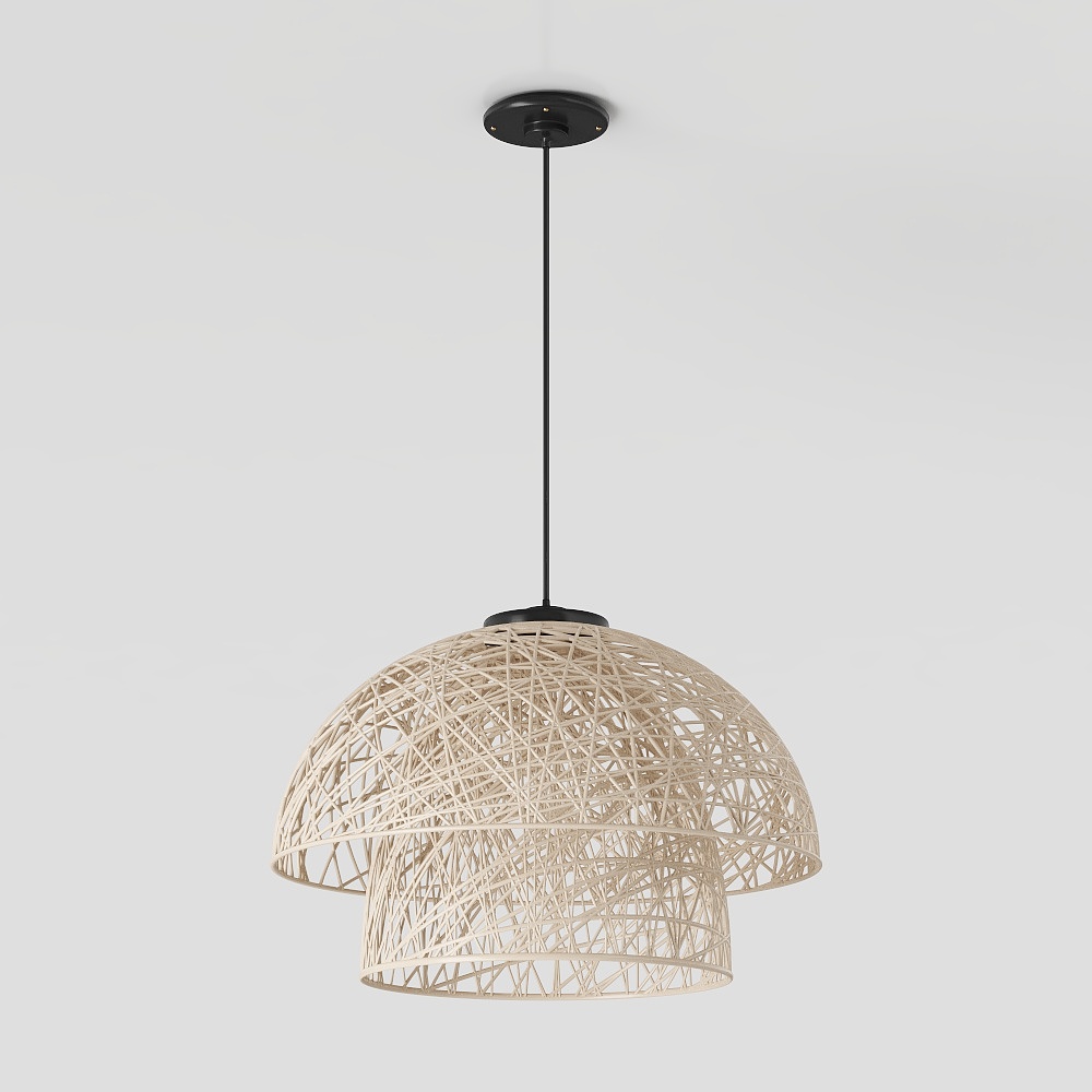 Artisanal Chandelier 3D Model – Low-Poly Rattan Design